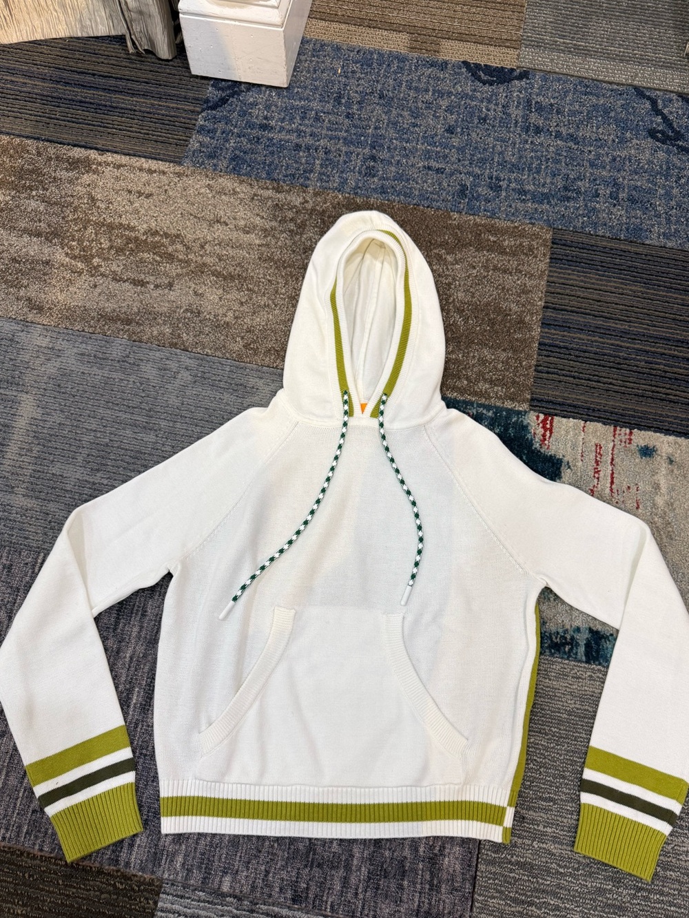 Brodie WSPR Cotton White Hooded Sweater with Olive Trim